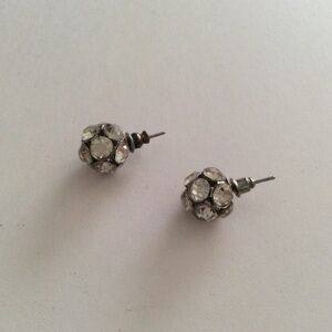 Earrings crystal ball shaped medium silver tone br